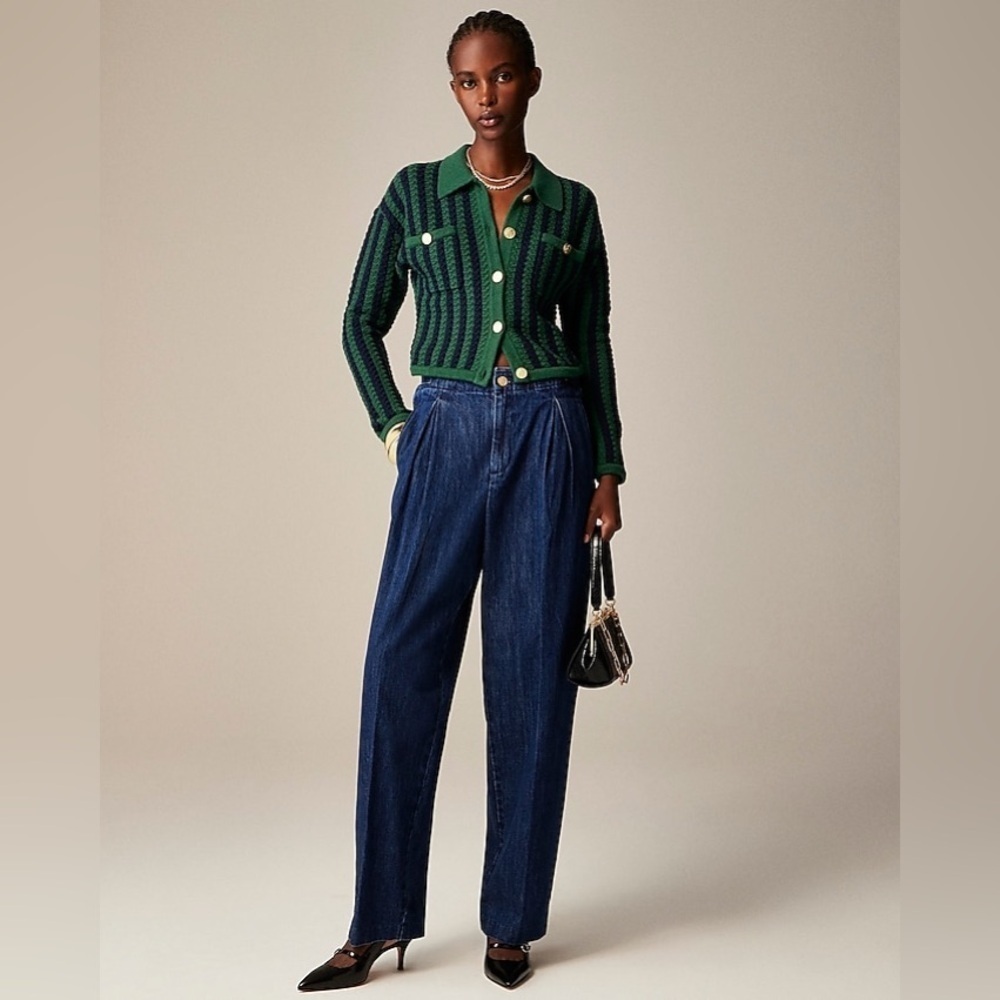J. Crew High Rise, Tapered, Pleated, Wide Leg Jeans size 28